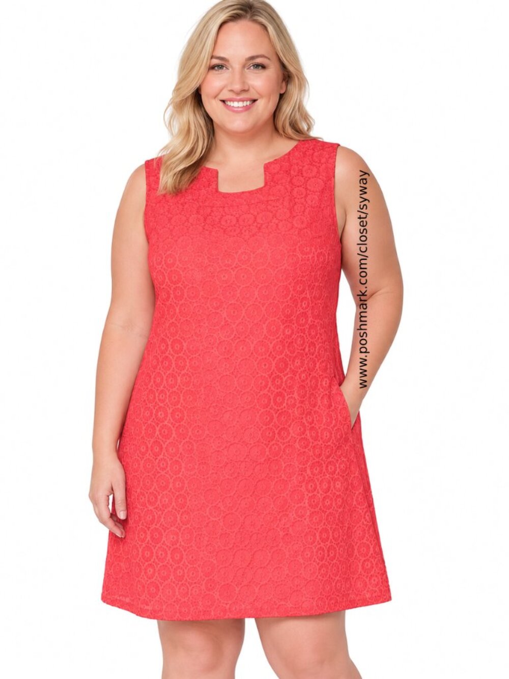 Nine West Guava Coral Jacquard Cocktail Dress